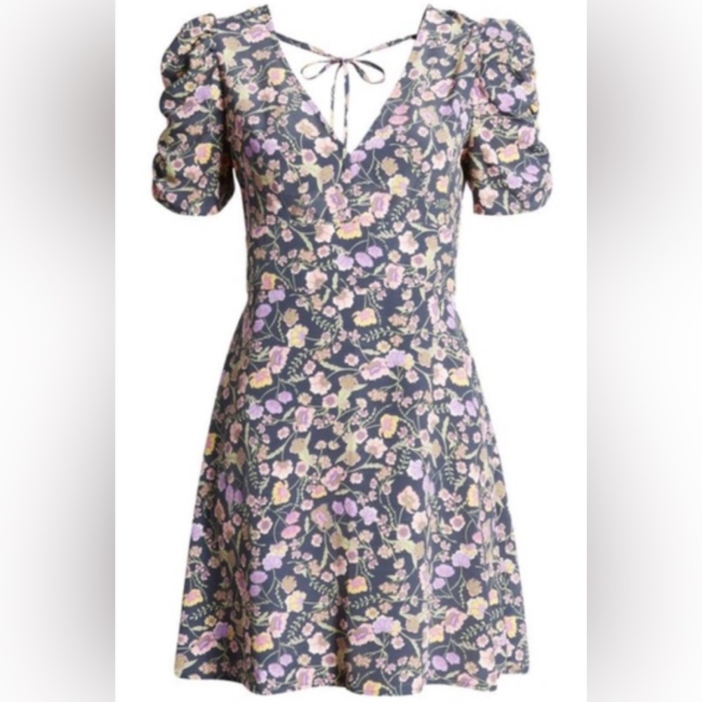 TOPSHOP floral puff sleeve mini dress size 8